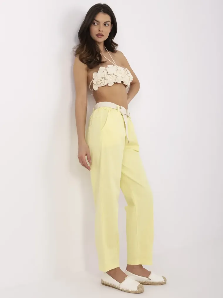 Spodnie materiałowe damskie, żółte, Italy Moda