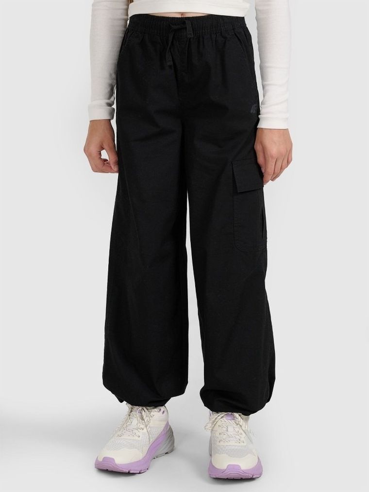 Spodnie materiałowe dziewczęce, baggy, czarne, 4F