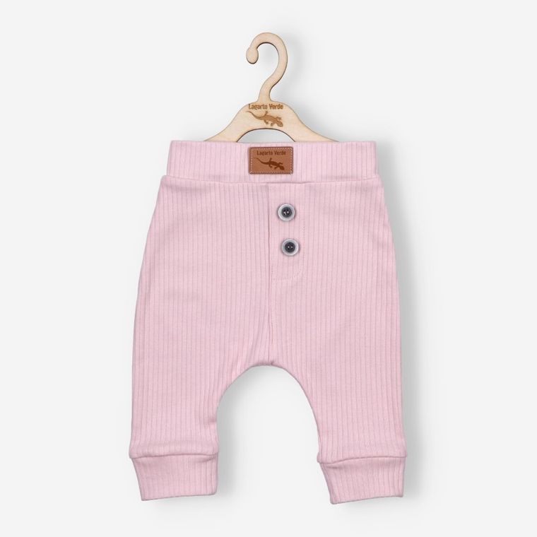 Spodnie materiałowe dziewczęce, prążkowane, różowe, Lagarto Verde