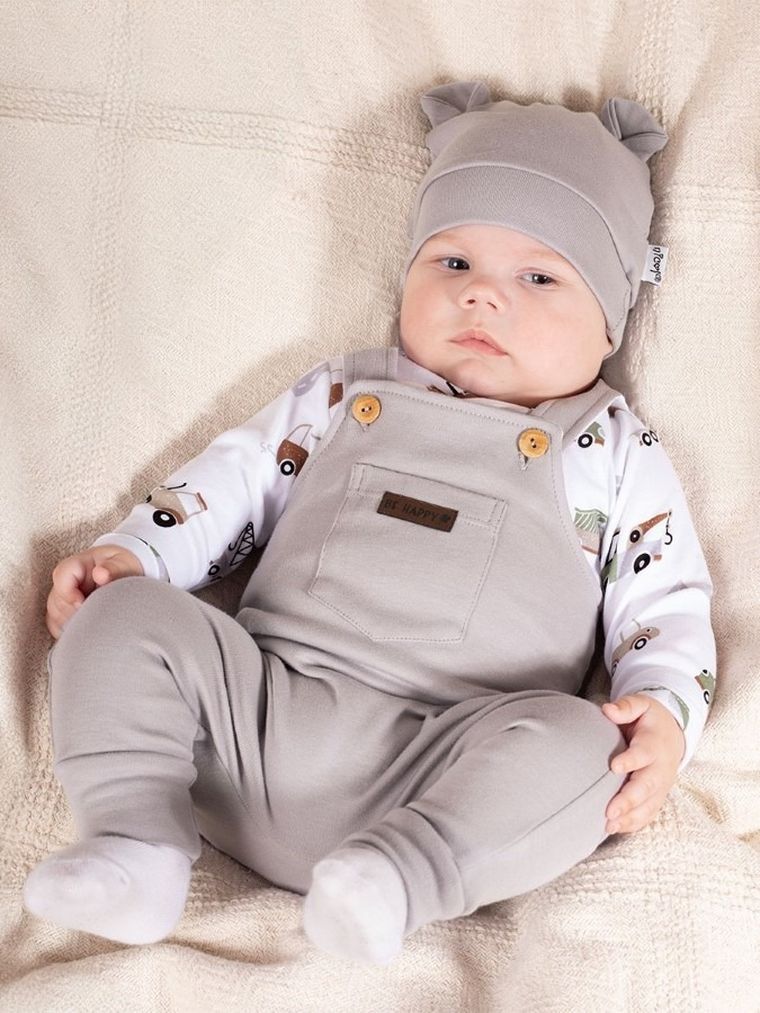 Spodnie ogrodniczki chłopięce, popielate, Nicol