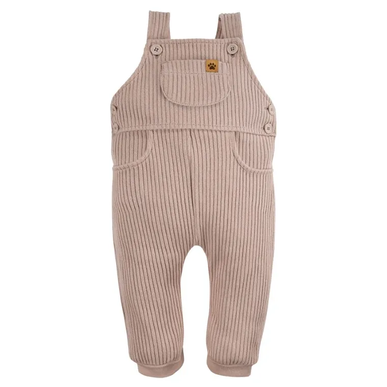 Spodnie ogrodniczki chłopięce, prążkowane, beżowe, Eevi