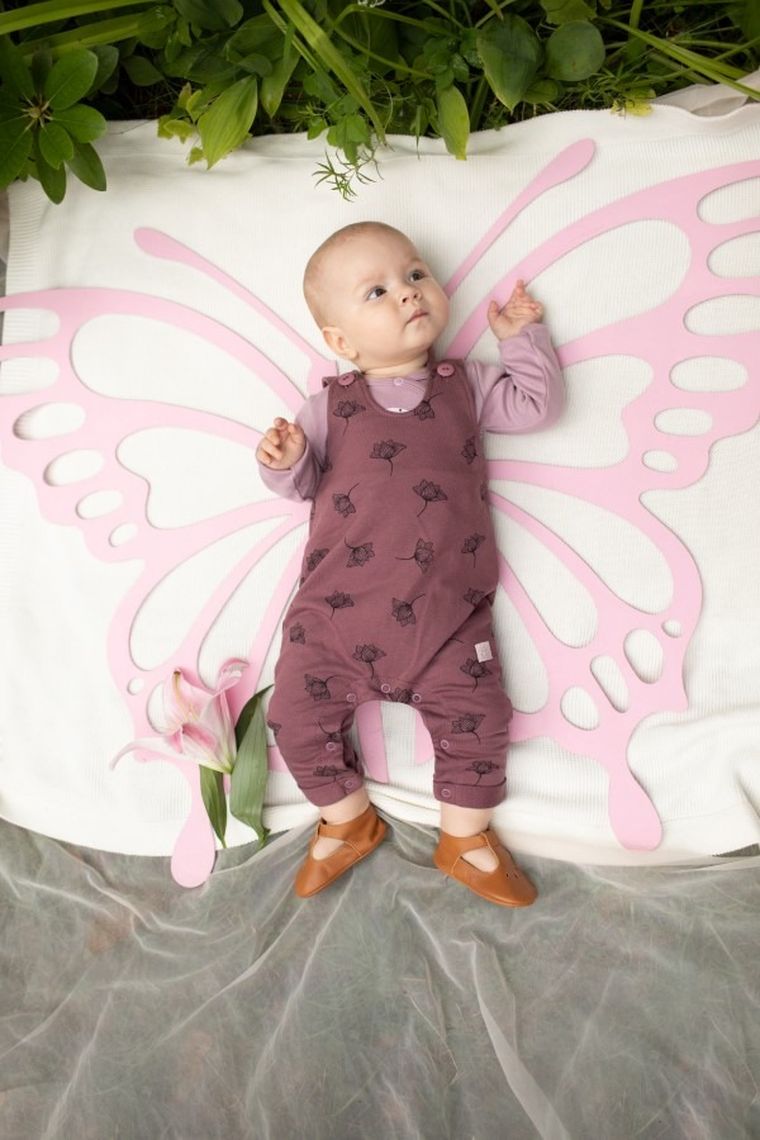 Spodnie ogrodniczki dziewczęce, fioletowe, Pinokio