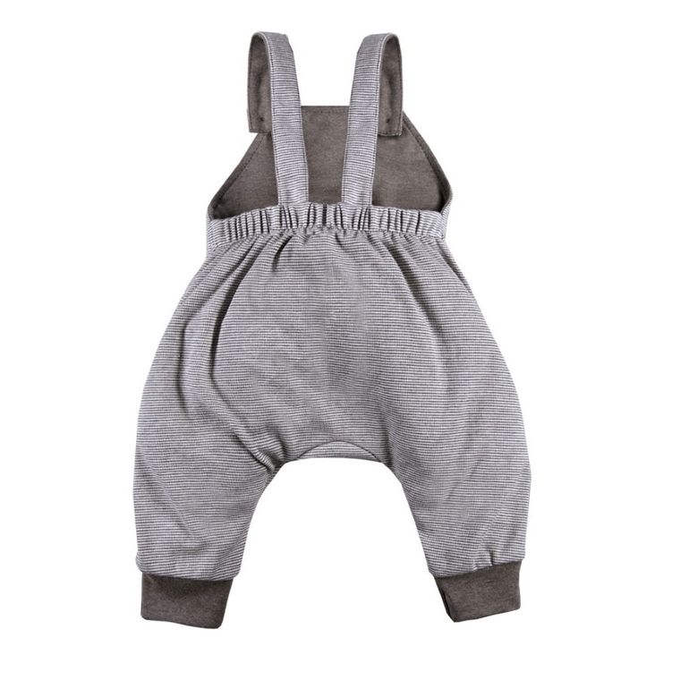 Spodnie ogrodniczki niemowlęce, szare, paski, Eevi