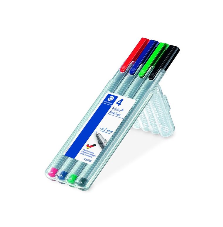 Staedtler, cienkopis trójkątny, triplus, 0.3 mm, w etui, 4 kolory
