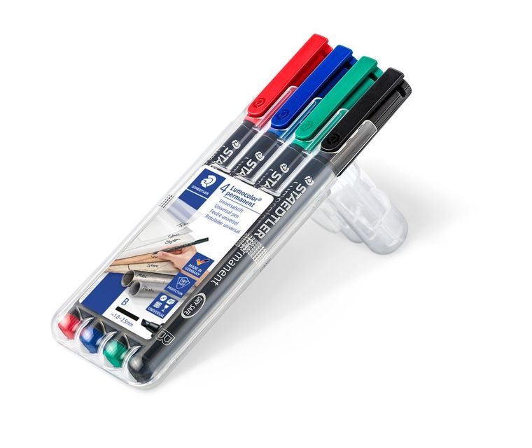 Staedtler, foliopis wodoodporny, Lumocolor, B, w etui, 4 kolory