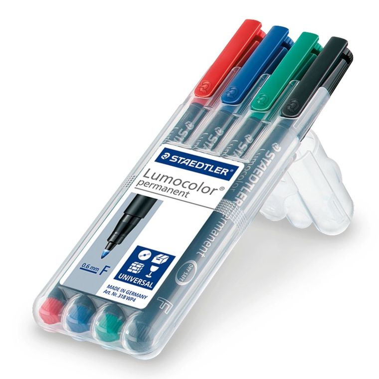 Staedtler, foliopis wodoodporny, Lumocolor, F, w etui, 4 kolory