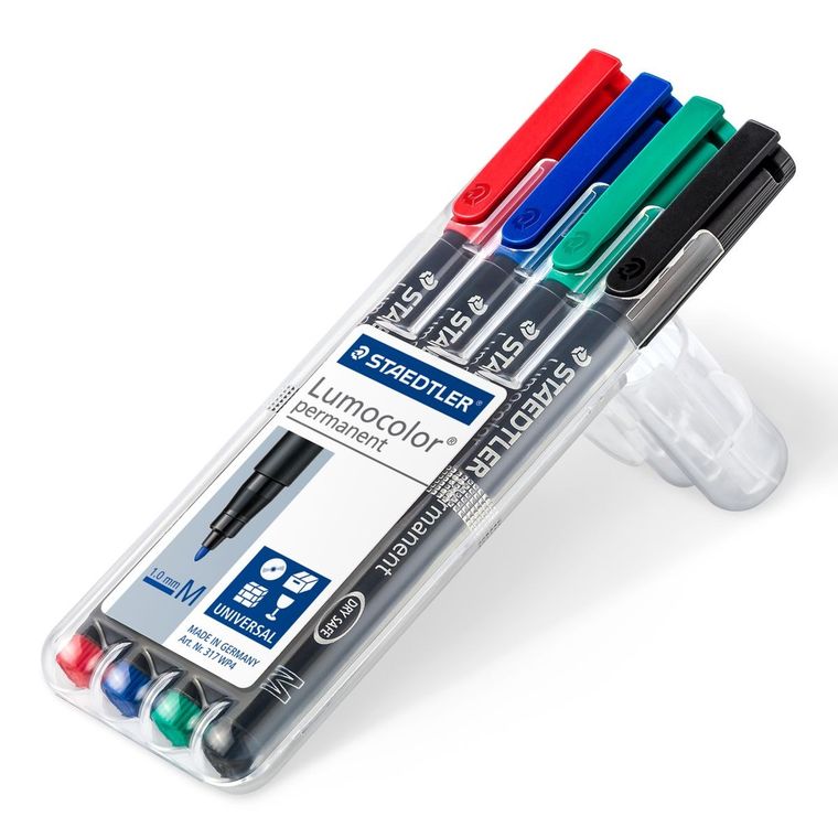 Staedtler, foliopis wodoodporny, Lumocolor, M, w etui, 4 kolory