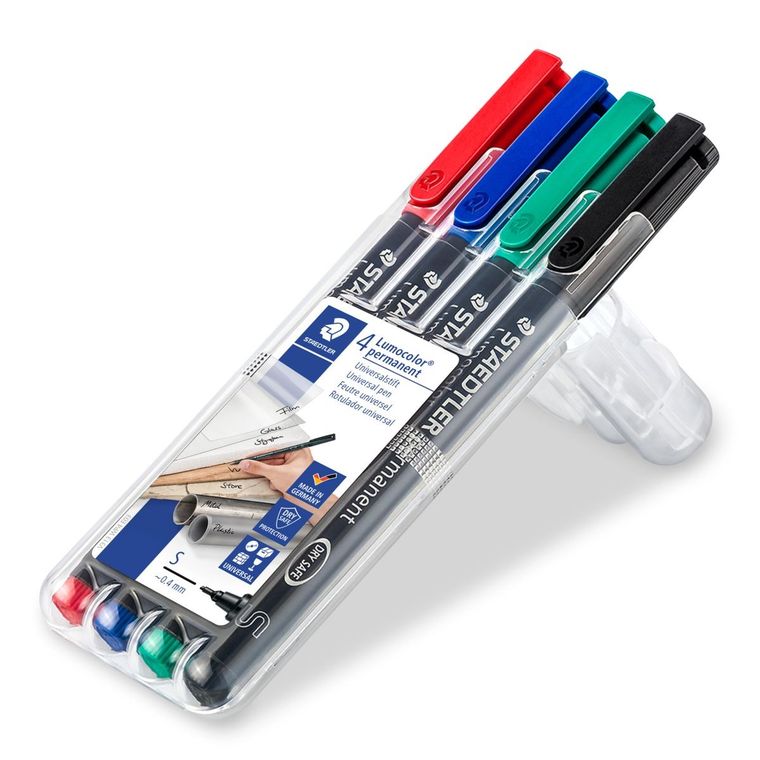 Staedtler, foliopis wodoodporny, Lumocolor, S, w etui, 4 kolory