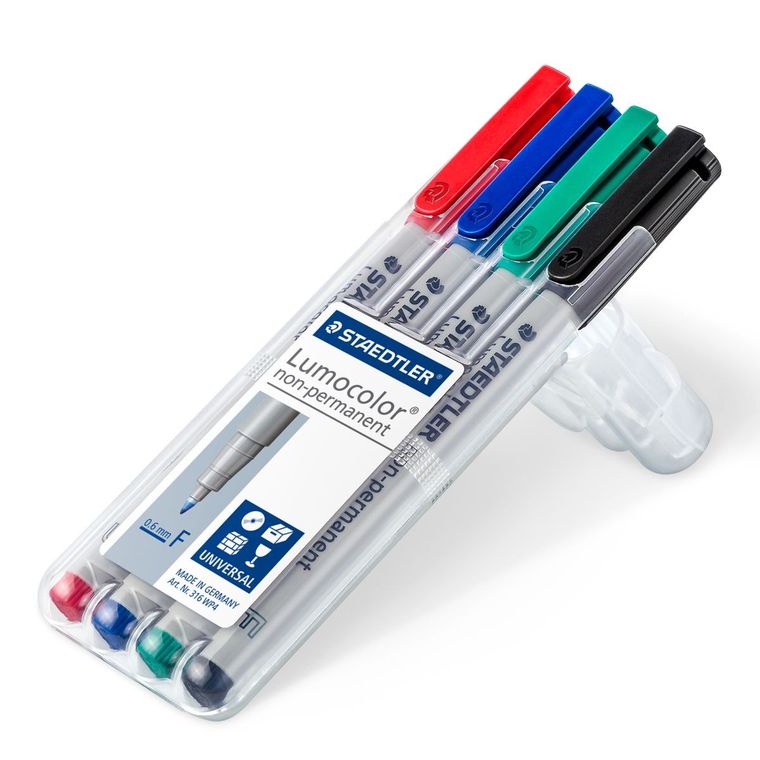 Staedtler, foliopis zmywalny, Lumocolor, F, w etui, 4 kolory
