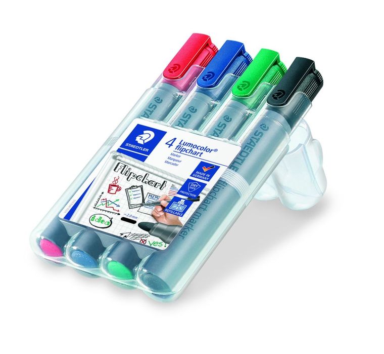 Staedtler, marker do tablic flipchart, Lumocolor, okrągły, w etui, 4 kolory