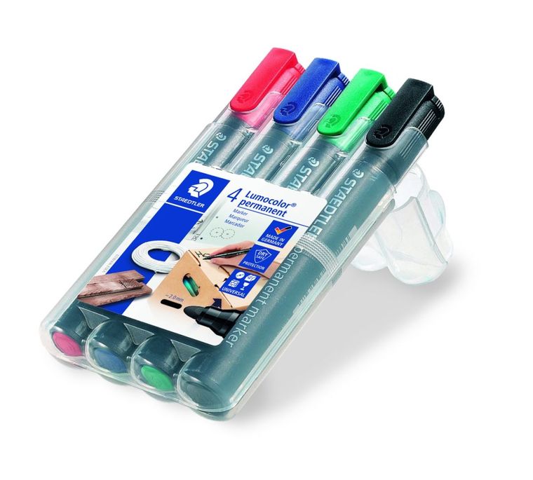 Staedtler, marker wodoodporny, Lumocolor, okrągły, w etui, 4 kolory