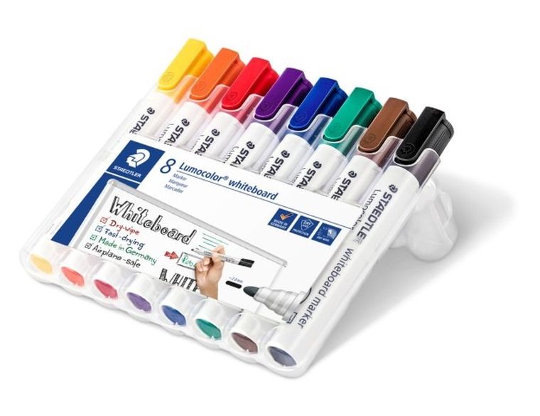 Staedtler, markery do białych tablic Lumocolor whiteboard, okrągłakońcówka, 8 kolorów, w etui