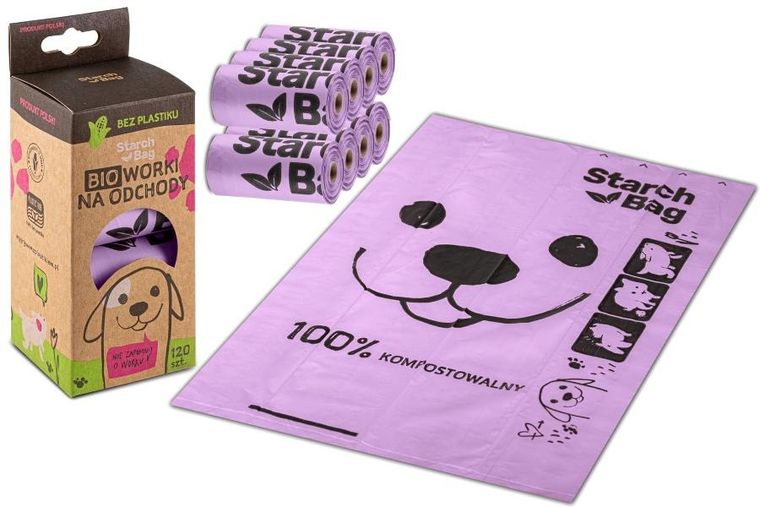 Starch Bag, BIOworki, worki na śmieci, liliowe, 8 rolek x 15 szt.