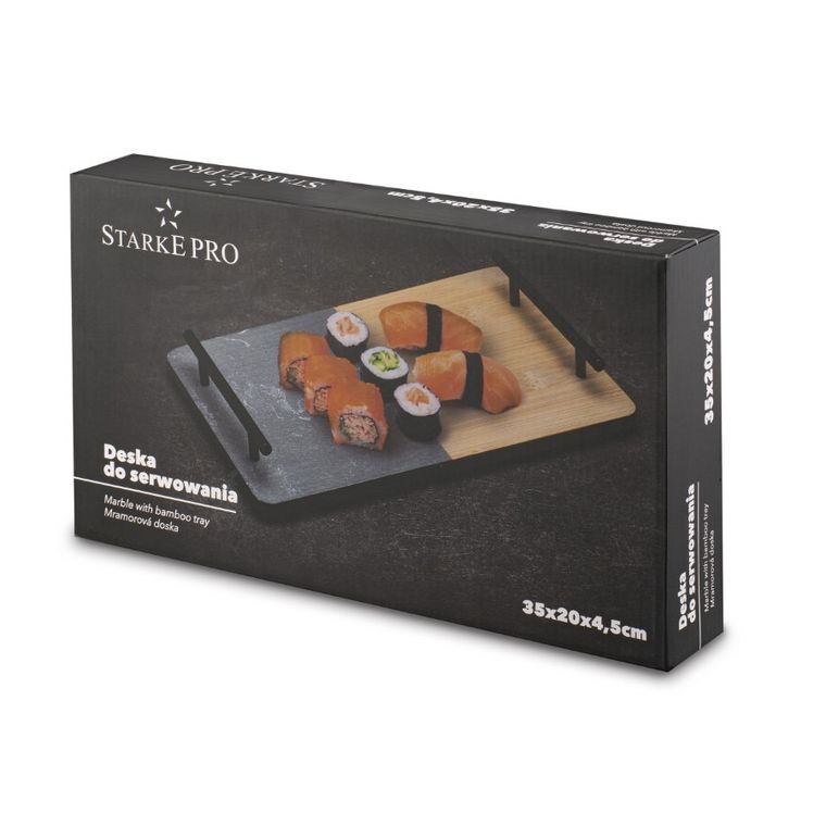 Starke Pro, deska marmur/bambus, czarne uchwyty, 35-20-4.5 cm