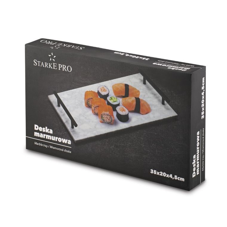 Starke Pro, deska marmurowa, czarne uchwyty, biała, 35-20-4.5 cm