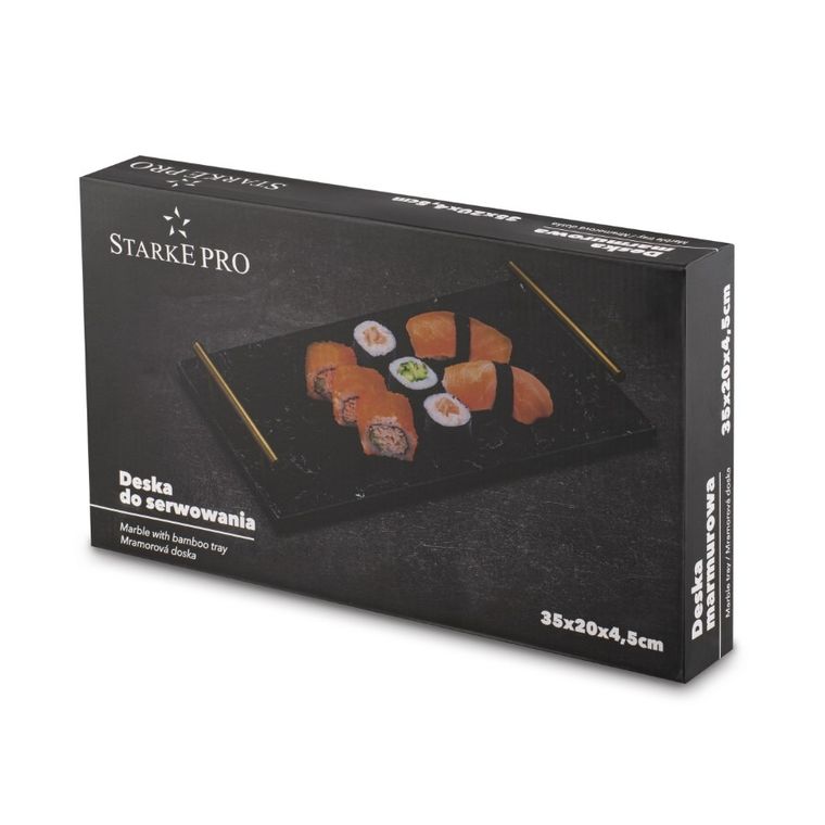 Starke Pro, deska marmurowa, złote uchwyty, czarna, 35-20-4.5 cm