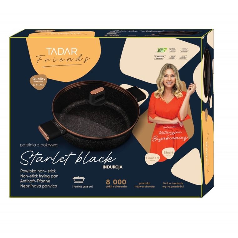 Starke Pro, patelnia krótkimi uchwytami i pokrywką, starlet black, 28 cm