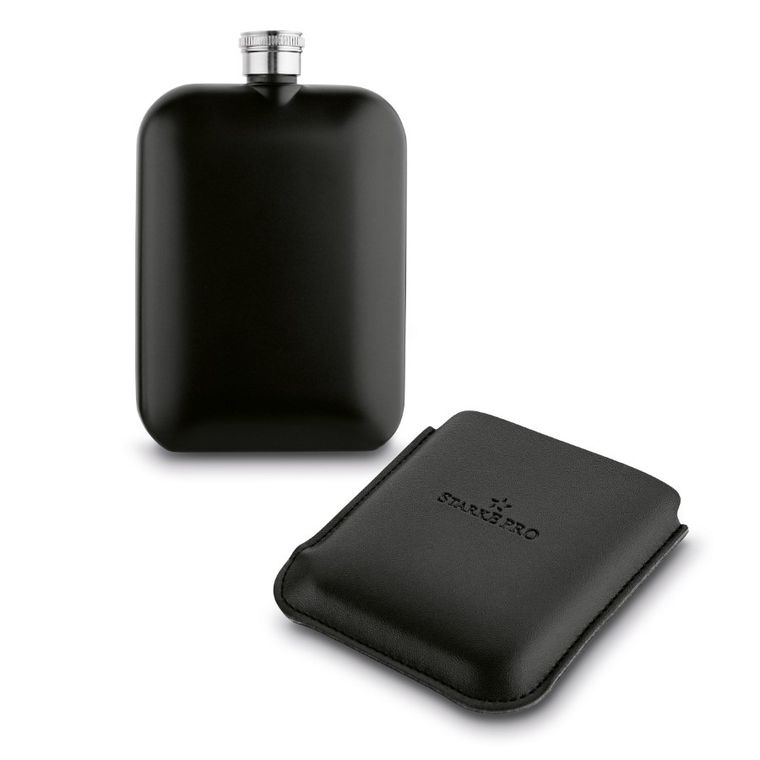 Starke Pro, piersiówka nierdzewna z lejkiem, czarna, 170 ml + etui color box