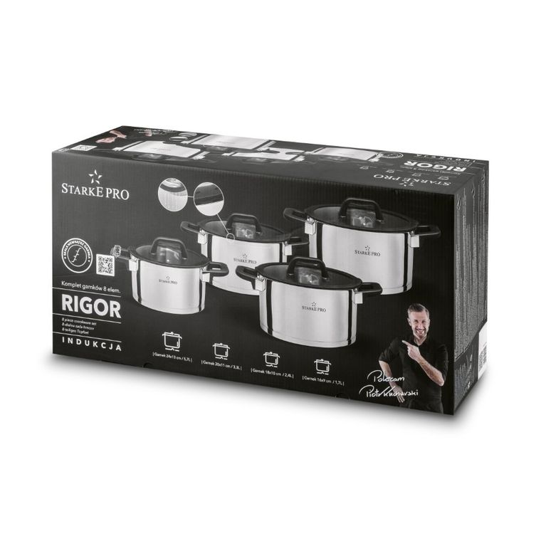 Starke Pro, Rigor, komplet garnków z silikonowymi pokrywami, 8 elementów