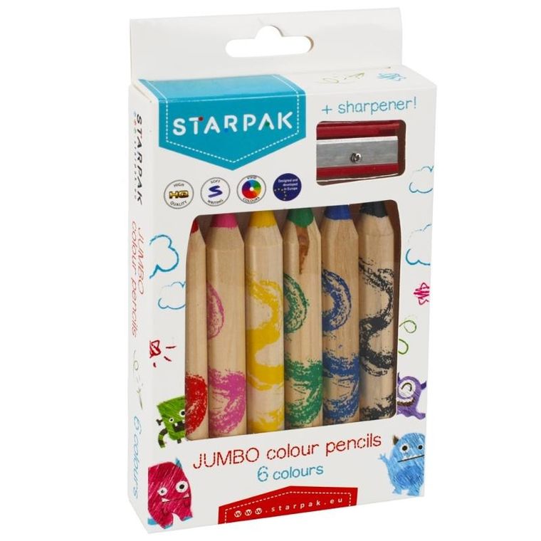 Starpak, kredki ołówkowe Jumbo 6 kolorów, temperówka