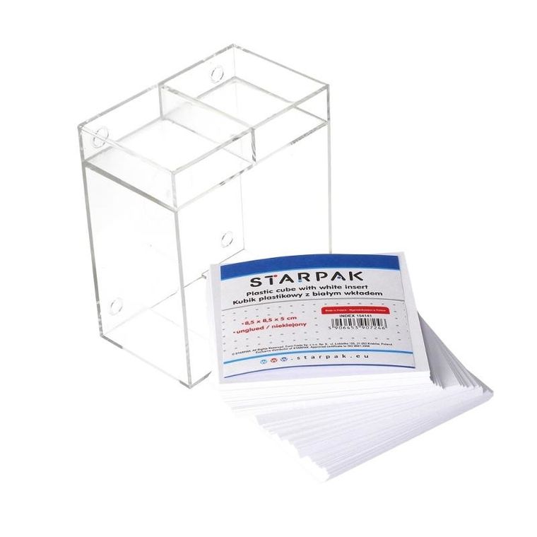 Starpak, kubik plastikowy z białymi karteczkami, 85-85mm