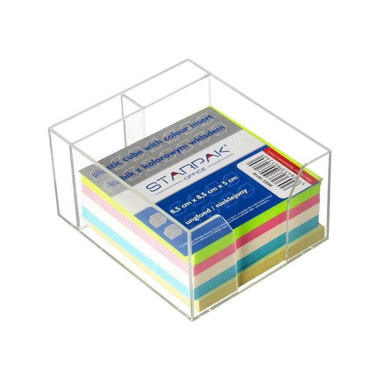 Starpak, kubik plastikowy z kolorowymi karteczkami, 85-85 mm