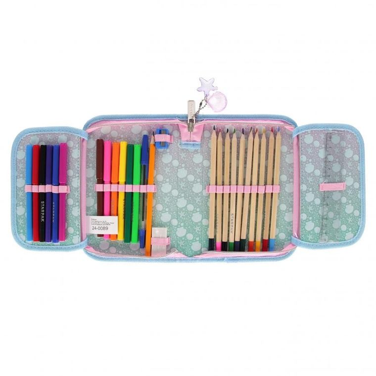 Starpak, piórnik rozkładany, dwuklapkowy, z wyposażeniem, Shell