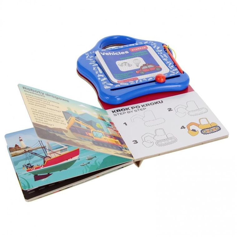 Starpak, tablica magnetyczna z książeczką do nauki rysowania, Vehicles