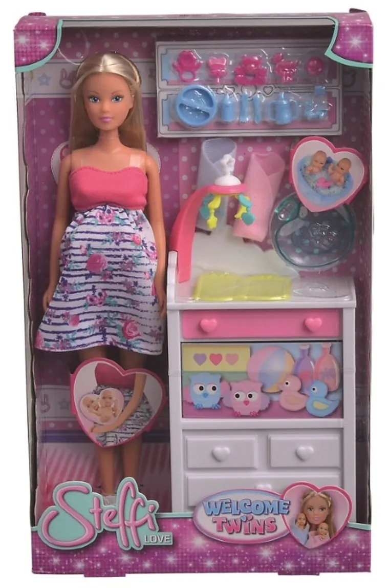 Steffi Love, lalka w bliźniaczej ciąży, 2 bobasy, zestaw z akcesoriami