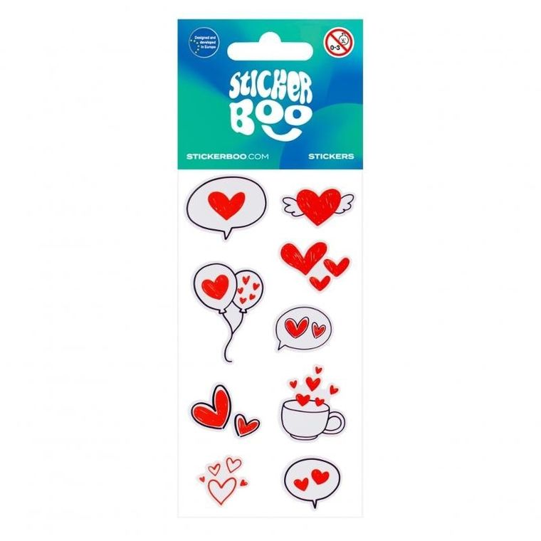 Sticker Boo, naklejki, serca walentynki, 6-18 cm