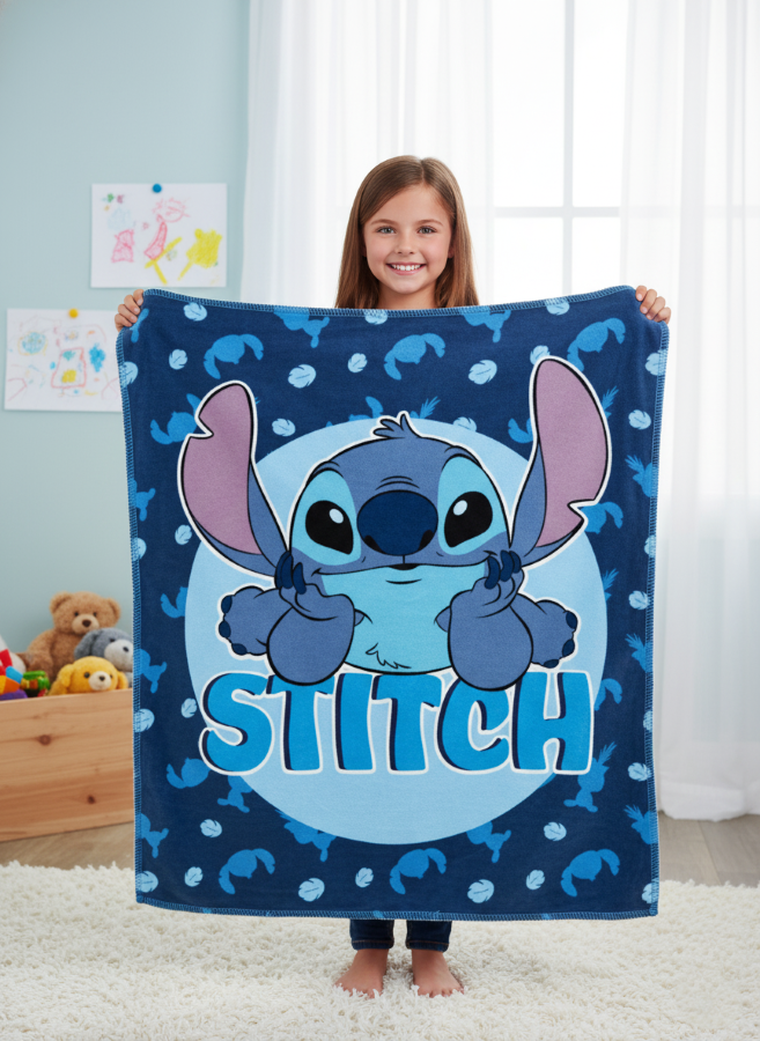 Stitch, koc polarowy, granatowy, 100-140 cm