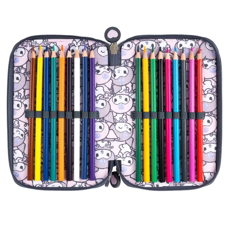 St.Majewski, Kuromi, piórnik rozkładany, potrójny, z wyposażeniem, Pink