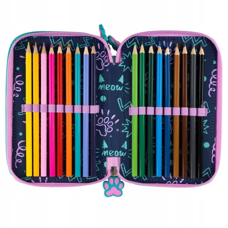 St.Majewski, piórnik rozkładany, potrójny, z wyposażeniem, Kitty Party