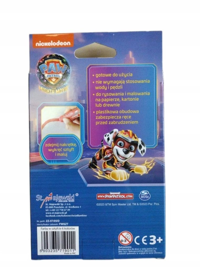 St.Majewski, Psi Patrol, farby plakatowe w sztyfcie, 6 kolorów, 10 g