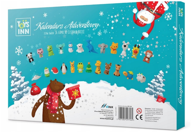 Stnux, kalendarz adwentowy, gumki do ścierania