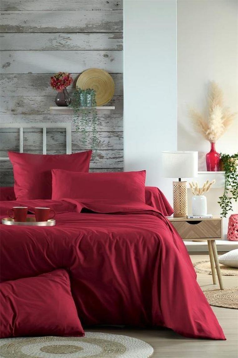 Stof, bawełniane prześcieradło na gumce, czerwone, Elysee