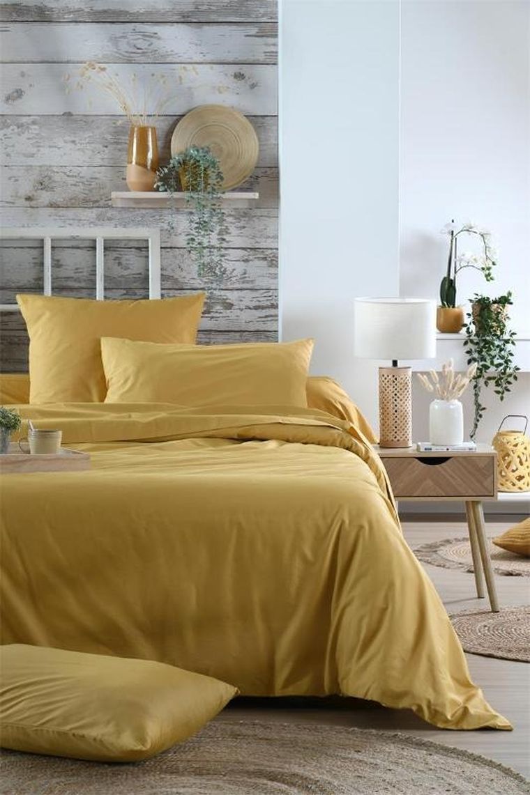 Stof, bawełniane prześcieradło na gumce, żółte, Elysee