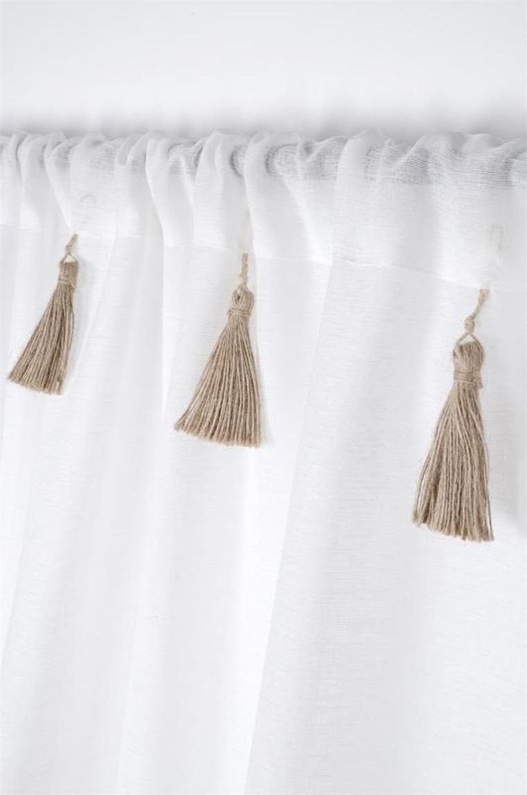 Stof, firana, Ibiza, z dekoracyjnymi chwostami, 140-260 cm