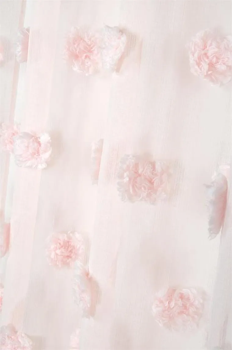 Stof, firana Pompinou, pudrowy róż, pompony, 135-260 cm