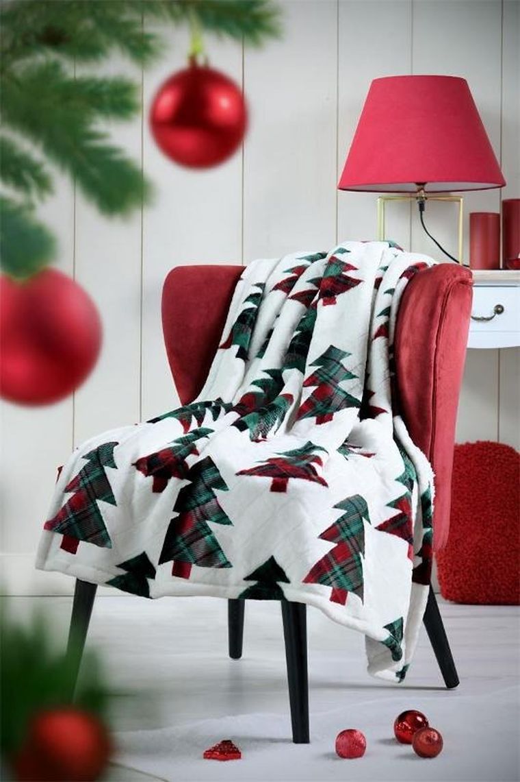 Stof, koc świąteczny klaus w choinki, 130-160 cm