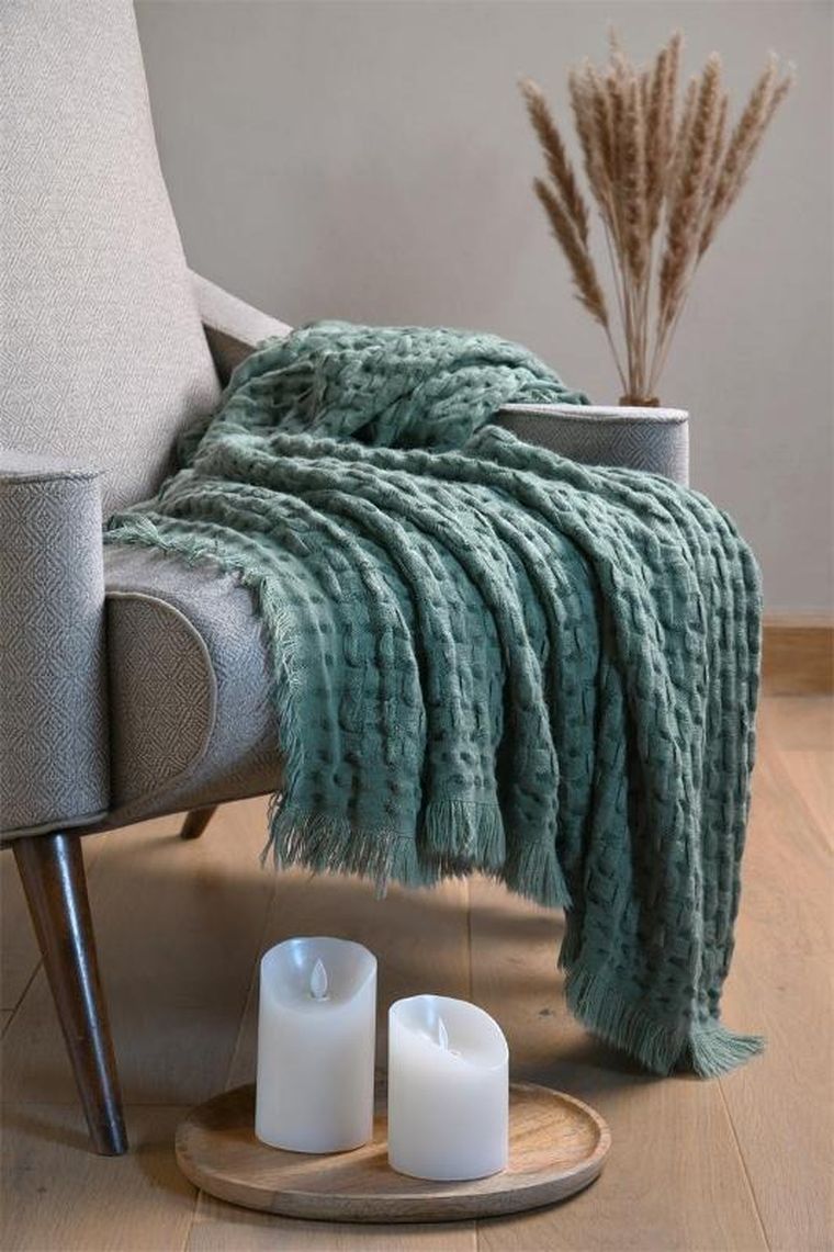 Stof, pled alfie, szałwiowy, 130-150 cm