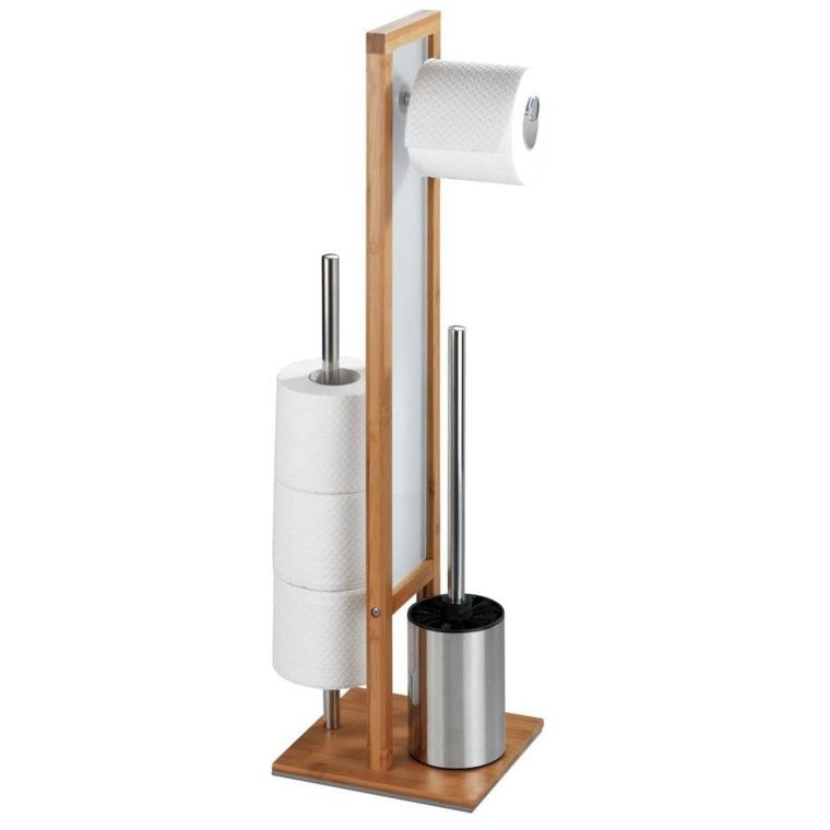 Stojak na papier toaletowy i szczotkę wc, Rivalta, 3w1, bambus