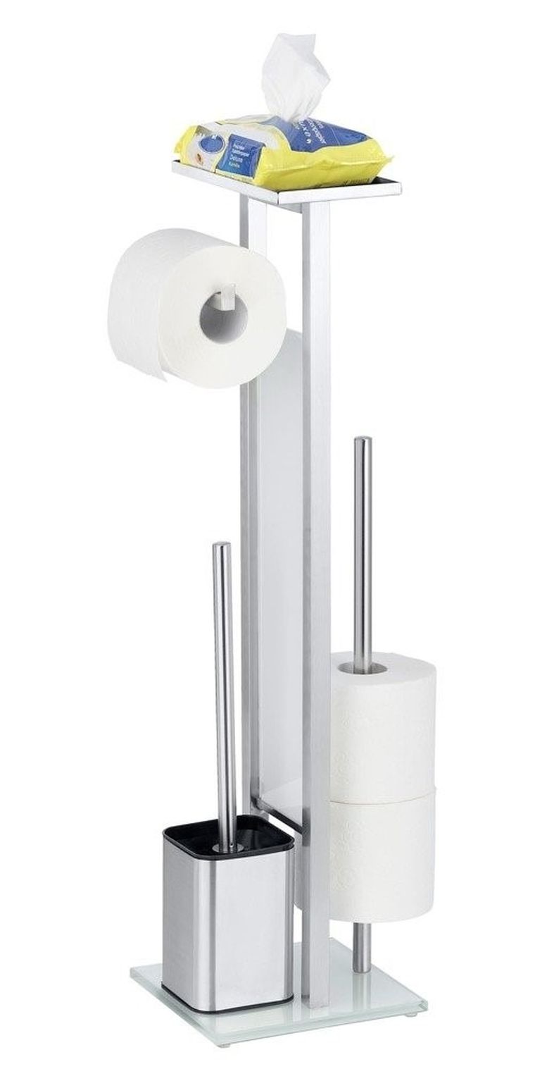 Stojak na papier toaletowy z pojemnikiem i szczotką do WC