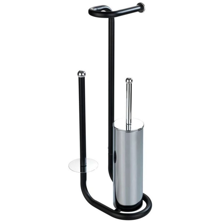 Stojak na papier toaletowy ze szczotką wc, Universalo, 3w1, czarny