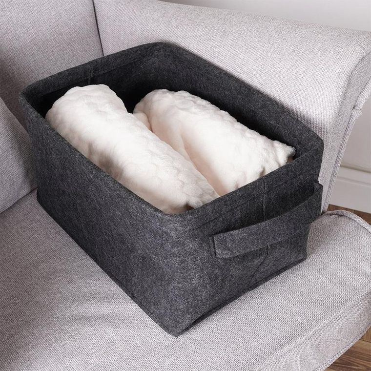 Storage Solutions, koszyk do przechowywania, filcowy, składany, czarny, 36-27-20 cm