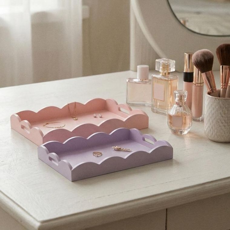 Storage Solutions, zestaw 2 drewnianych pastelowych tacek, matowe wykończenie