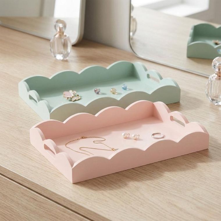 Storage Solutions, zestaw 2 drewnianych pastelowych tacek, matowe wykończenie