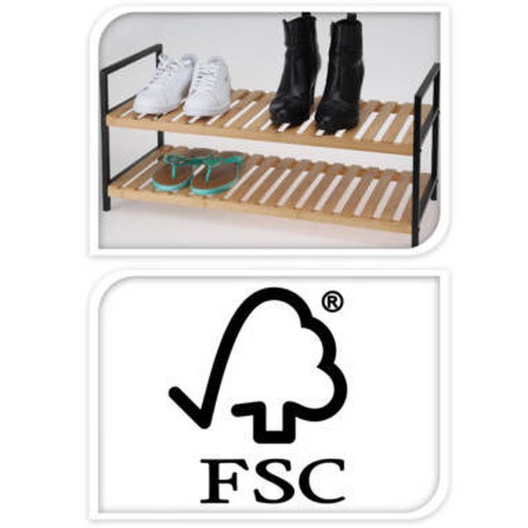 Storagesolutions, półka na buty, 2 poziomy, bambus i metalowy stelaż, 70-30-32 cm