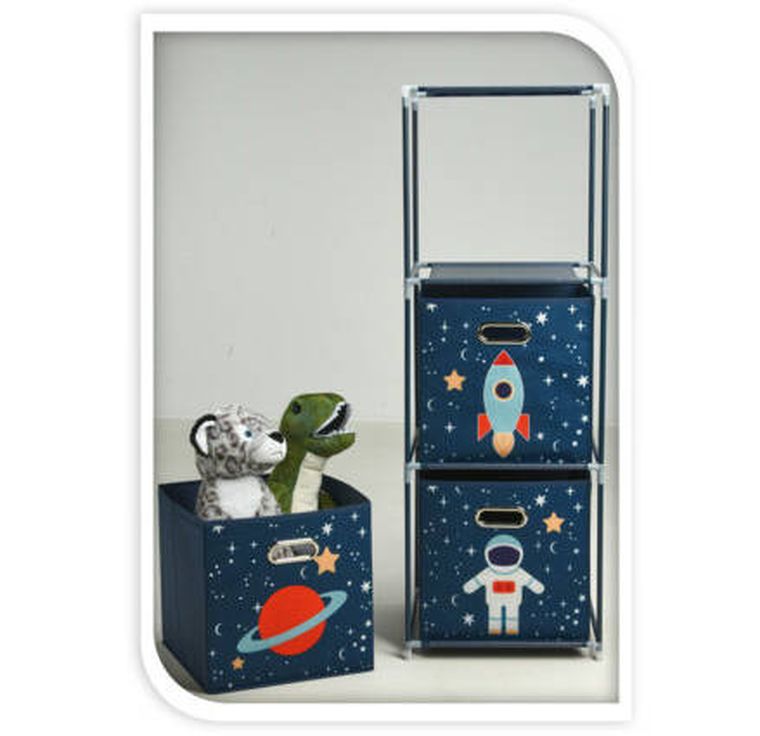 Storagesolutions, regał na zabawki z pojemnikami, misja kosmiczna, 35-35-102 cm