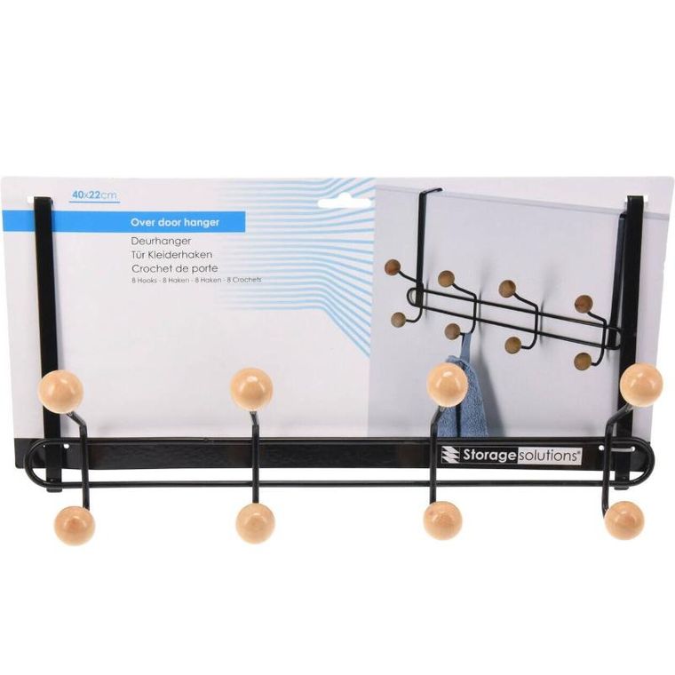 Storagesolutions, wieszak na drzwi, metalowy, z drewnianymi gałkami, 40-22-10 cm